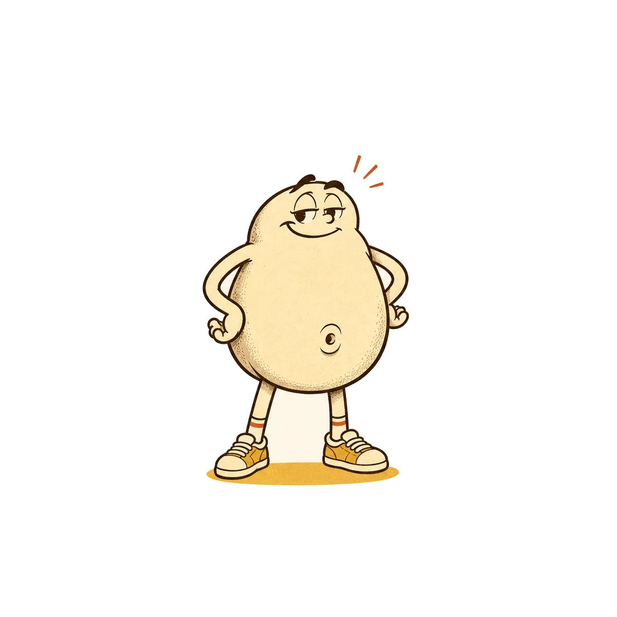 The Gut Powered mascot standing confidently with hands on hips